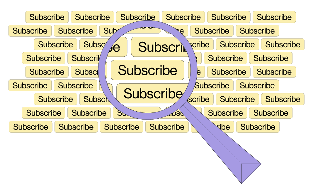 Magnifying glass over the word 'subscribe'