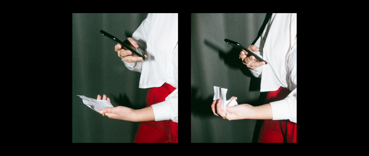 Woman taking a photo of a receipt with her mobile