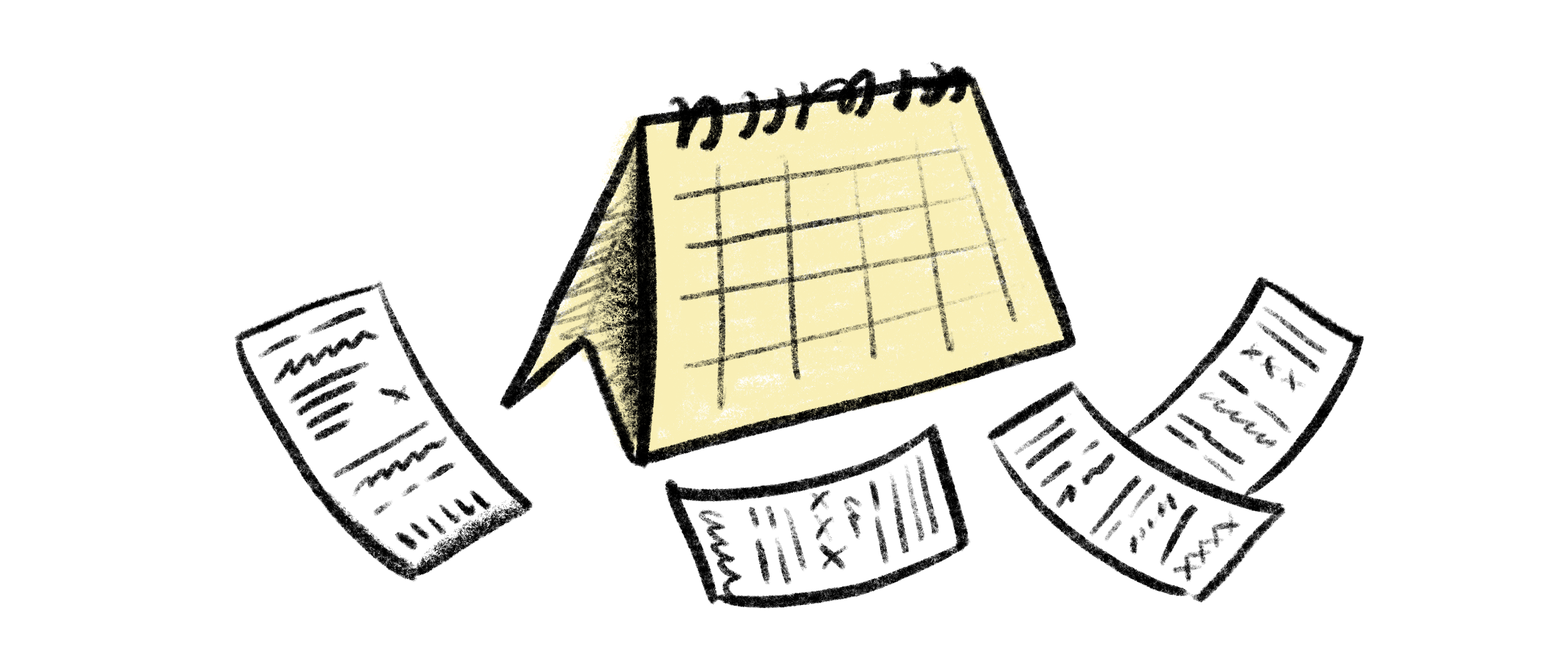 Calendar surrounded by receipts