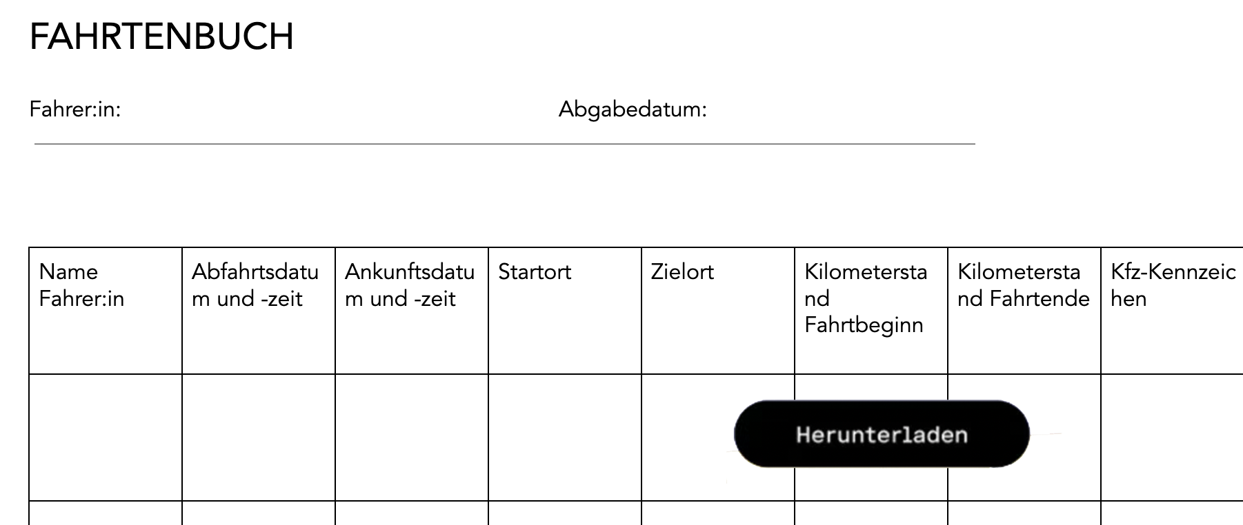 Fahrtenbuchvorlage herunterladen