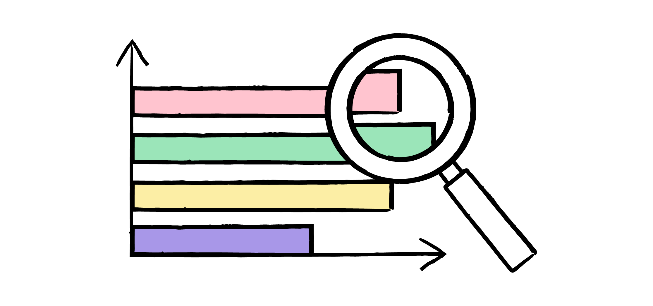 Bar graph and magnifying glass